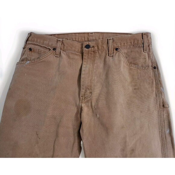 Vintage Dickies Men's 36x34 Carpenter Pants Brown Relaxed Fit Distressed Canvas - Picture 1 of 9